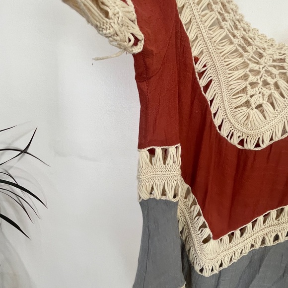 Boho Colorblock Tunic Top Crochet V-Neck Flowy Beach Women's - Picture 8 of 15